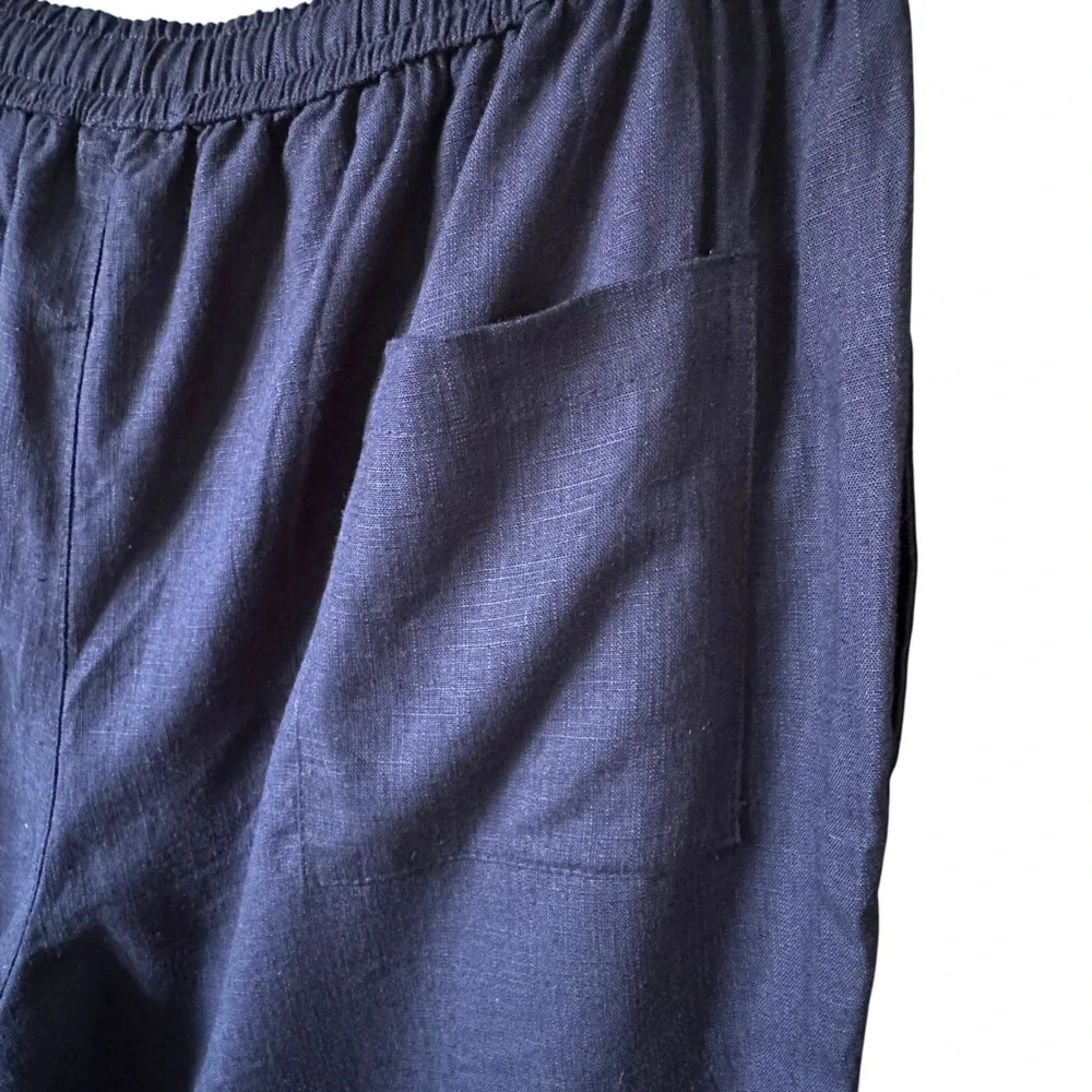 boohooMAN Half & Half Waistband Slim Fit Pleat Linen Blend Shorts XL Navy NEW